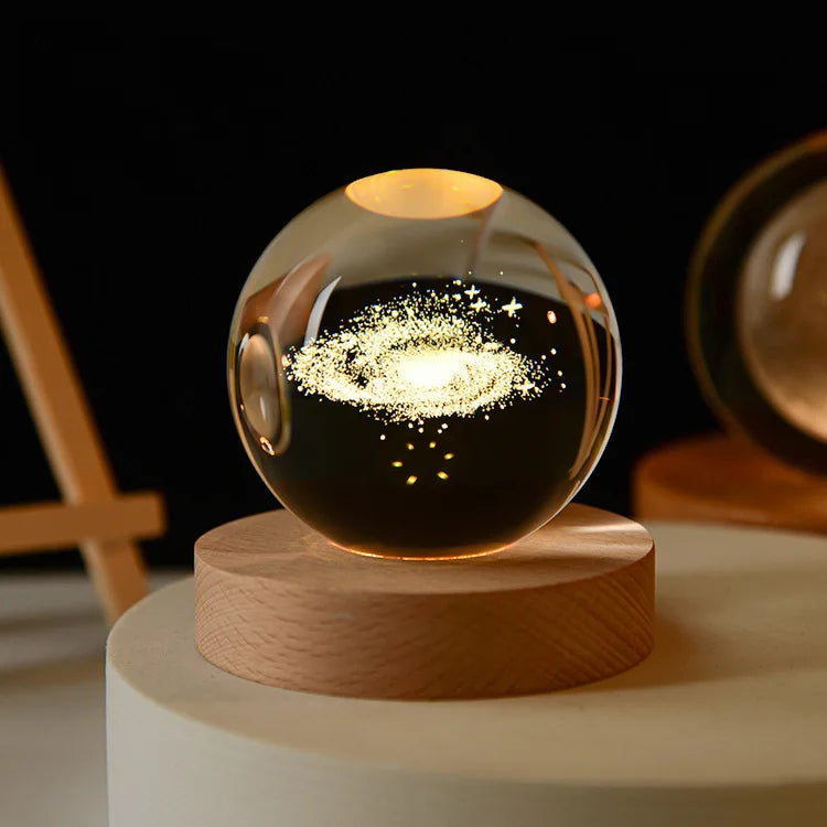 Galaxy-themed laser engraved crystal globe