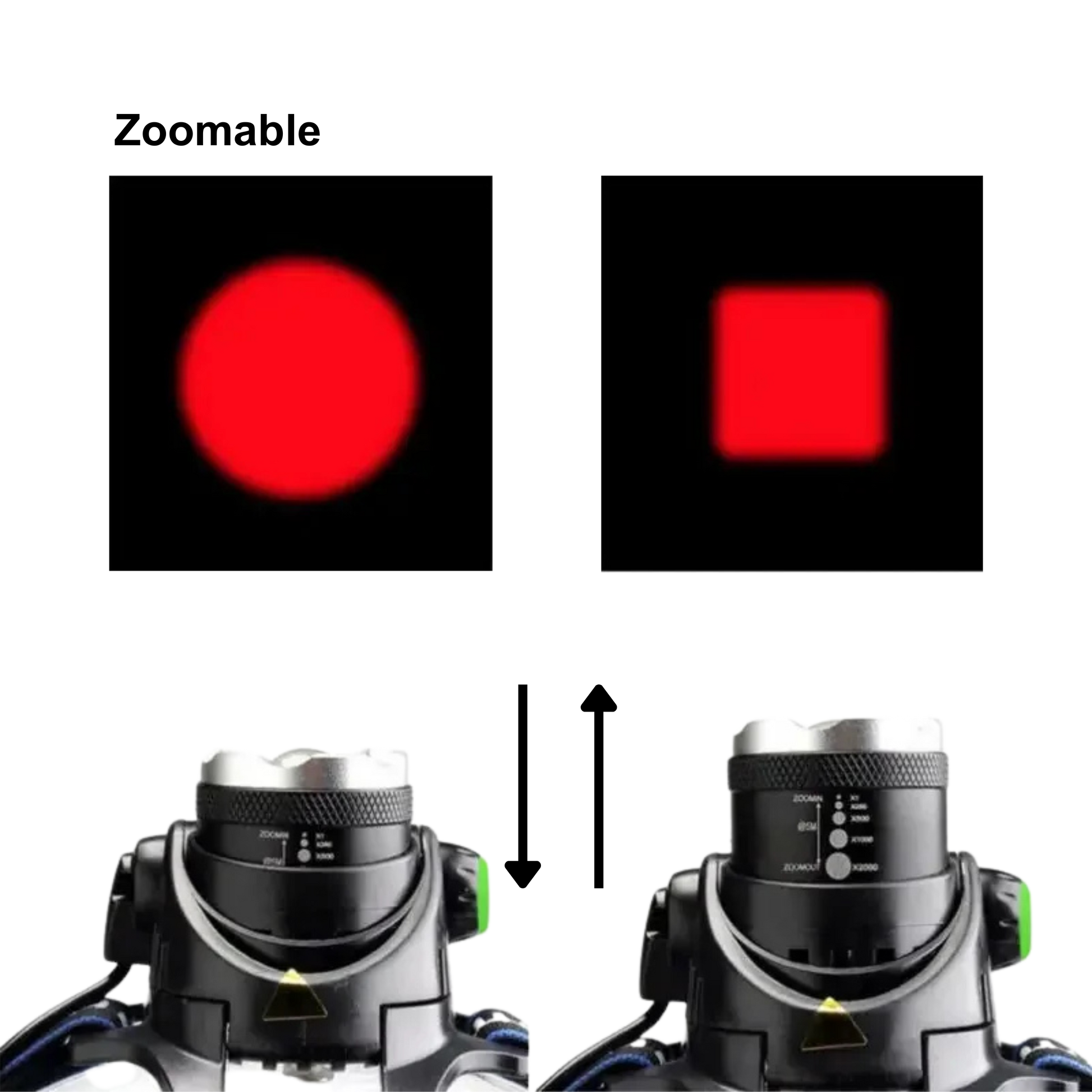 Zoomable headlamp showing beam focus adjustment