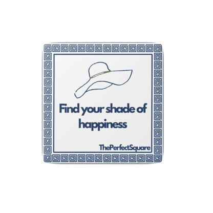 Motivational magnet with quote “Find your shade of happiness” and sunhat drawing