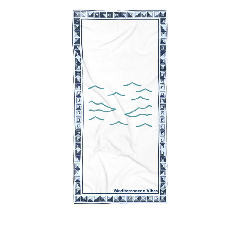 Soft, quick-drying Mediterranean beach towel with colorful design and cotton backing – 30x60 inches