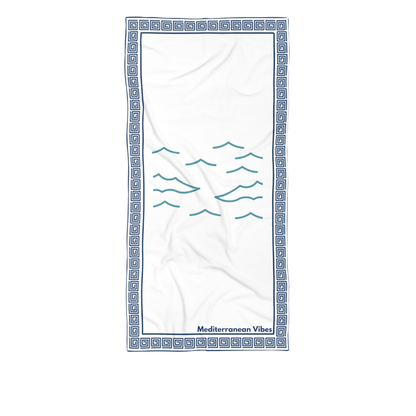 Soft, quick-drying Mediterranean beach towel with colorful design and cotton backing – 30x60 inches