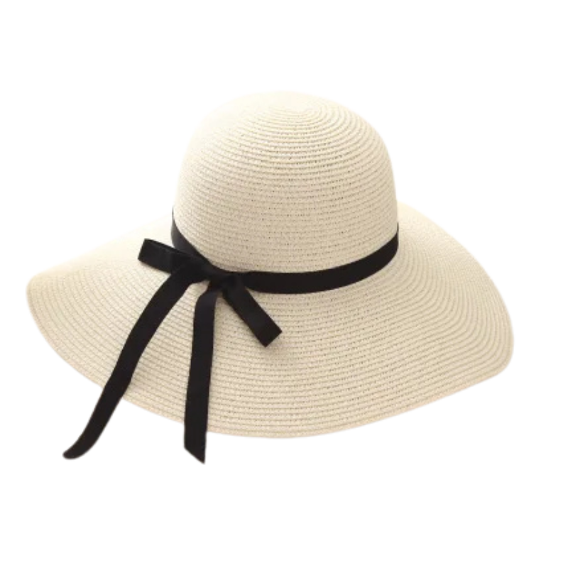 Milk white foldable straw sun hat for women – lightweight and travel-friendly beachwear accessory