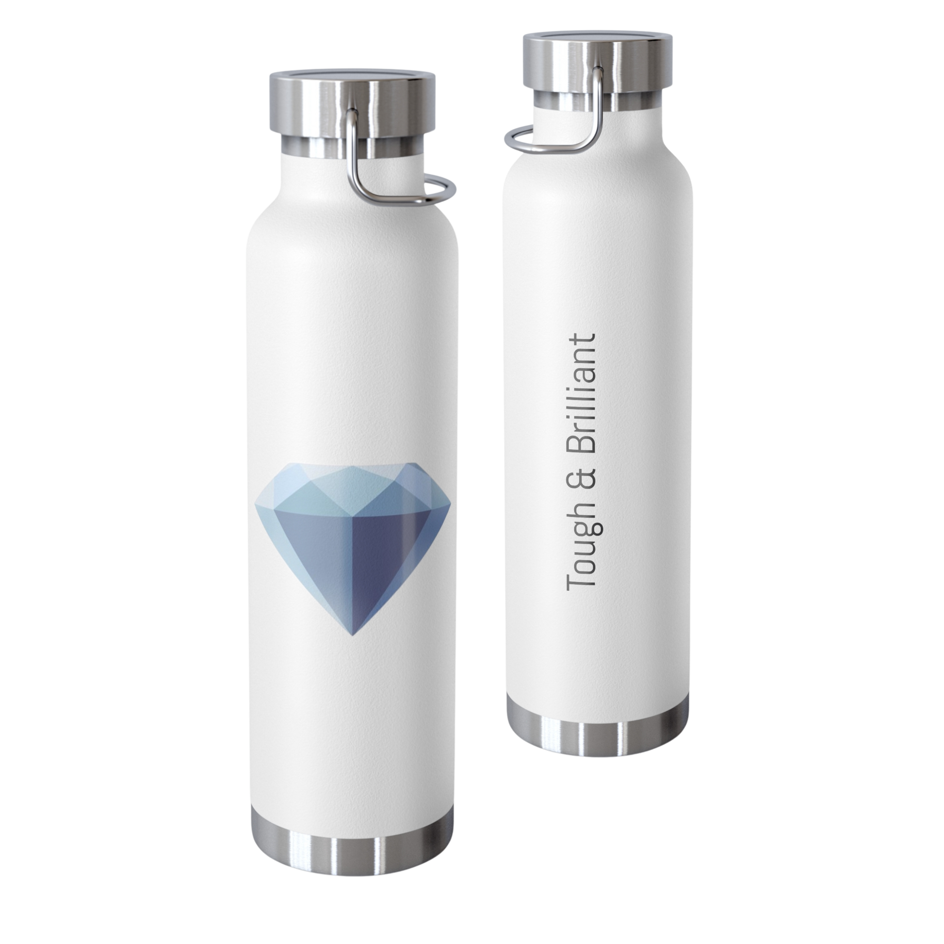 School Gems insulated water bottle with Diamond design and “Tough & Brilliant” slogan in icy blue tones