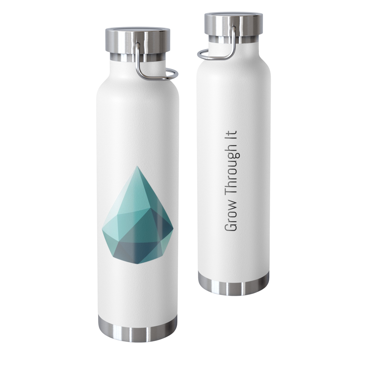 School Gems insulated water bottle with Drop design and “Grow Through It” slogan in aqua and turquoise tones