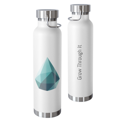 School Gems insulated water bottle with Drop design and “Grow Through It” slogan in aqua and turquoise tones
