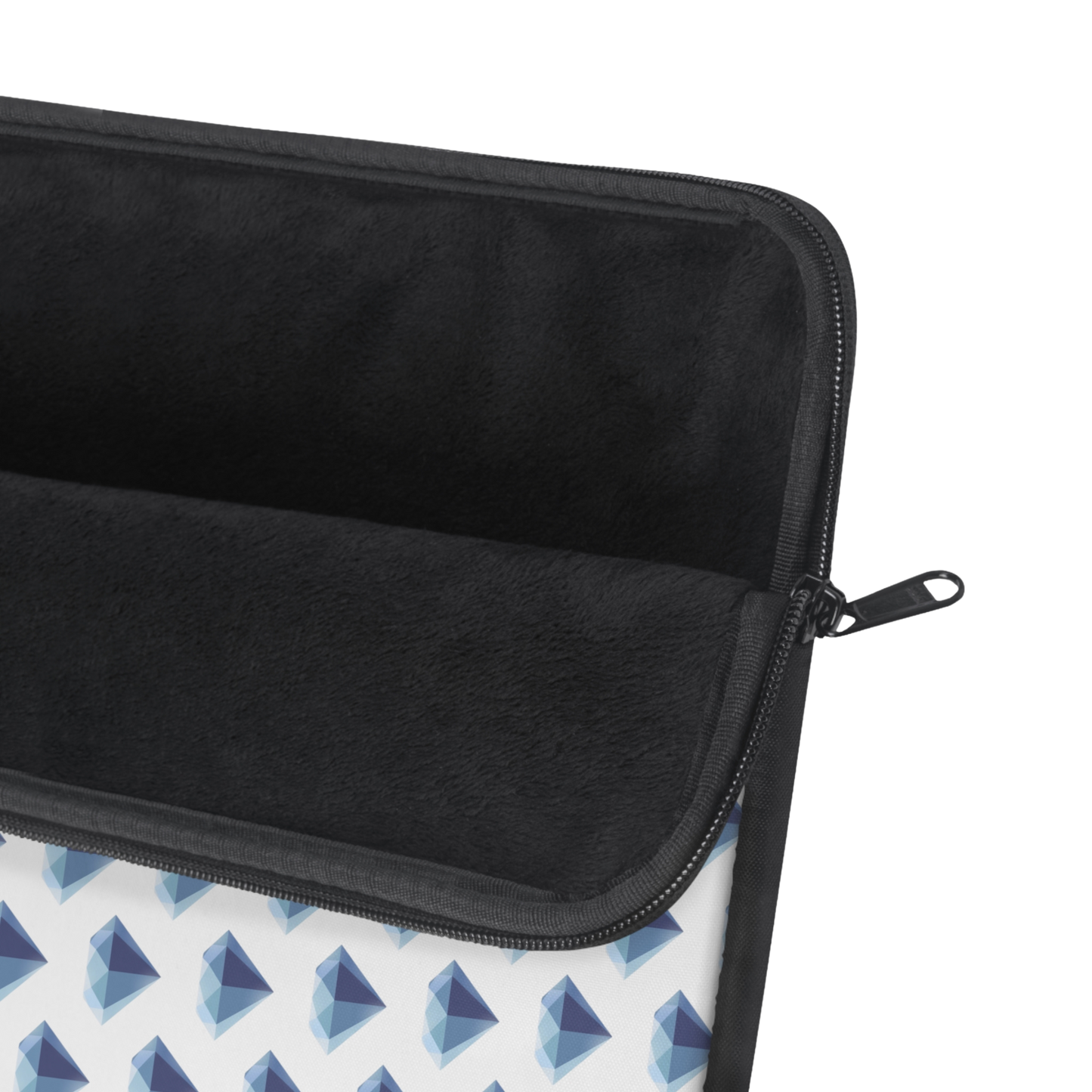 Close-up of Diamond gem laptop sleeve zipper and soft interior