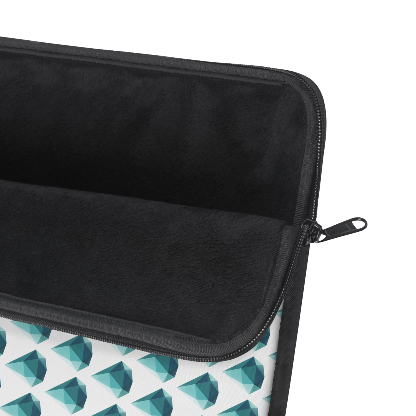 Close-up of Drop gem laptop sleeve zipper and soft interior
