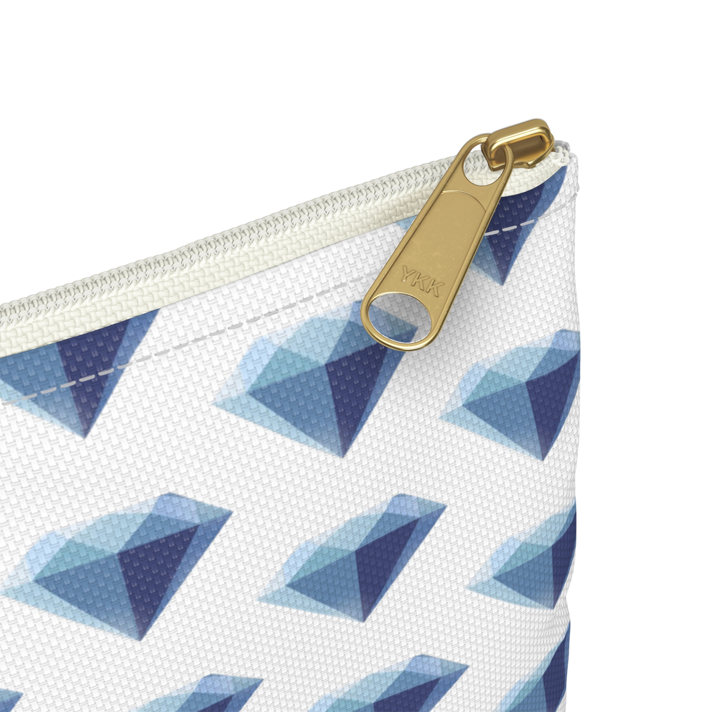 Close-up of Diamond design pencil bag zipper and gem print detail