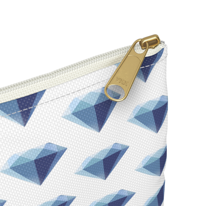 Close-up of Diamond design pencil bag zipper and gem print detail