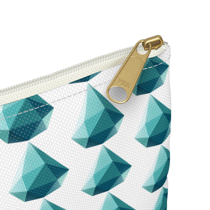 Close-up of Drop design pencil bag zipper and gem print detail