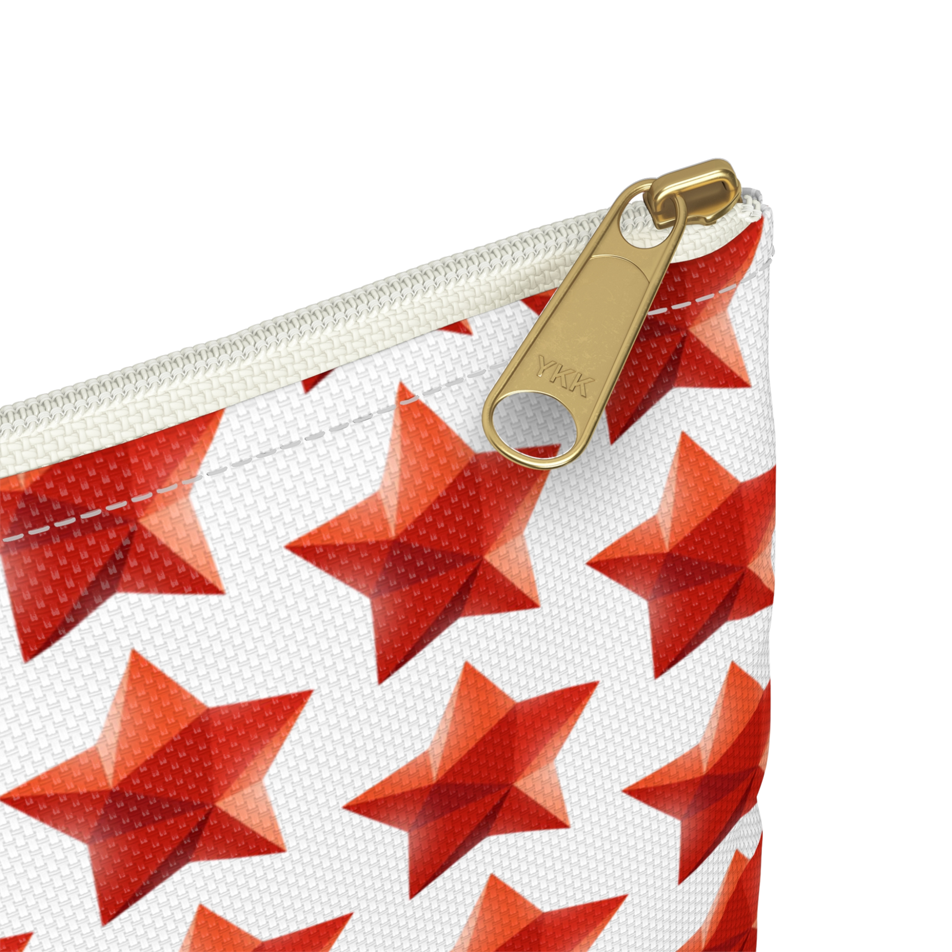 Close-up of Star design pencil bag zipper and gem print detail
