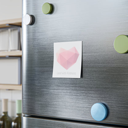 Heart gem Post-it on fridge door with “Lead with Kindness” slogan