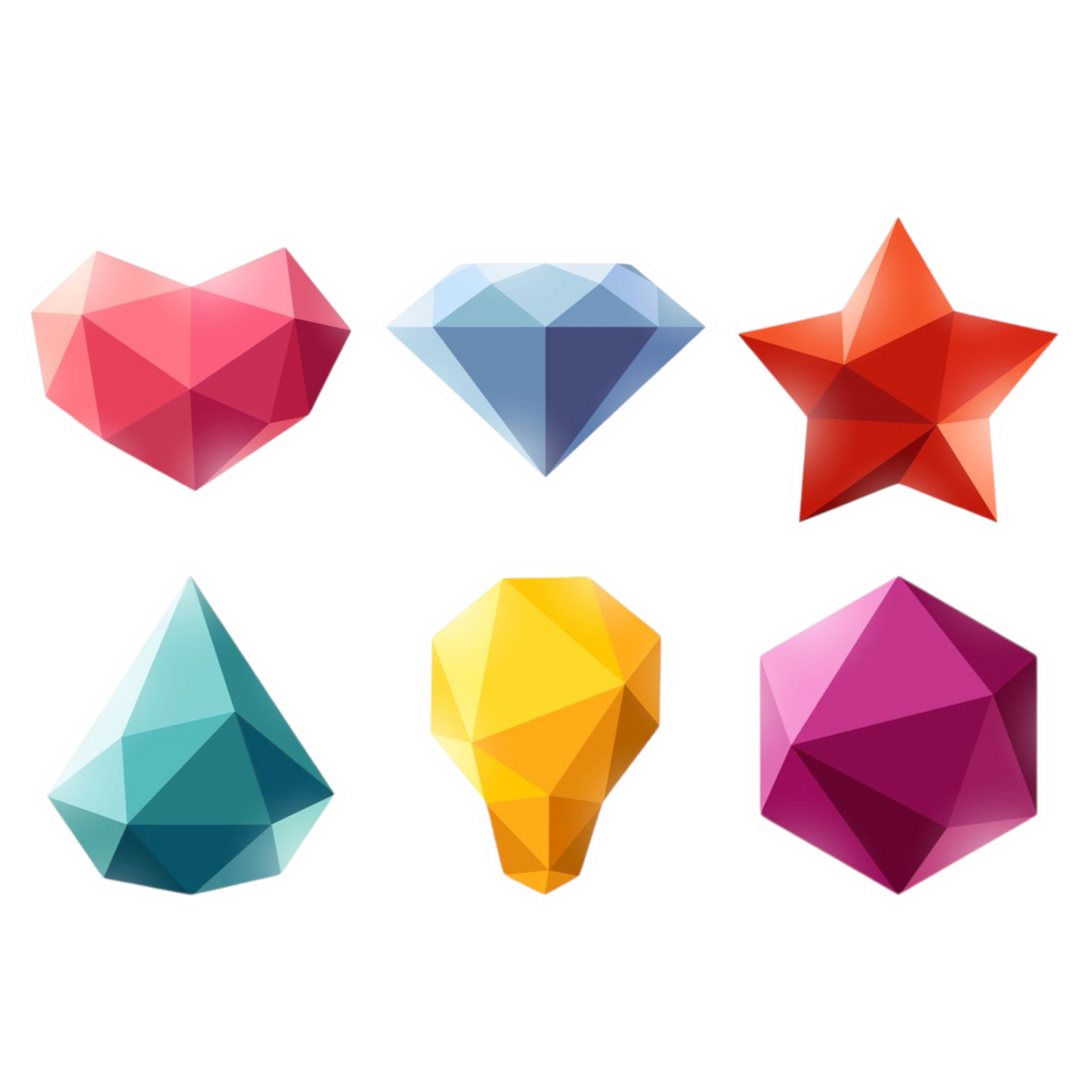 Set of colorful geometric gem shapes stickers