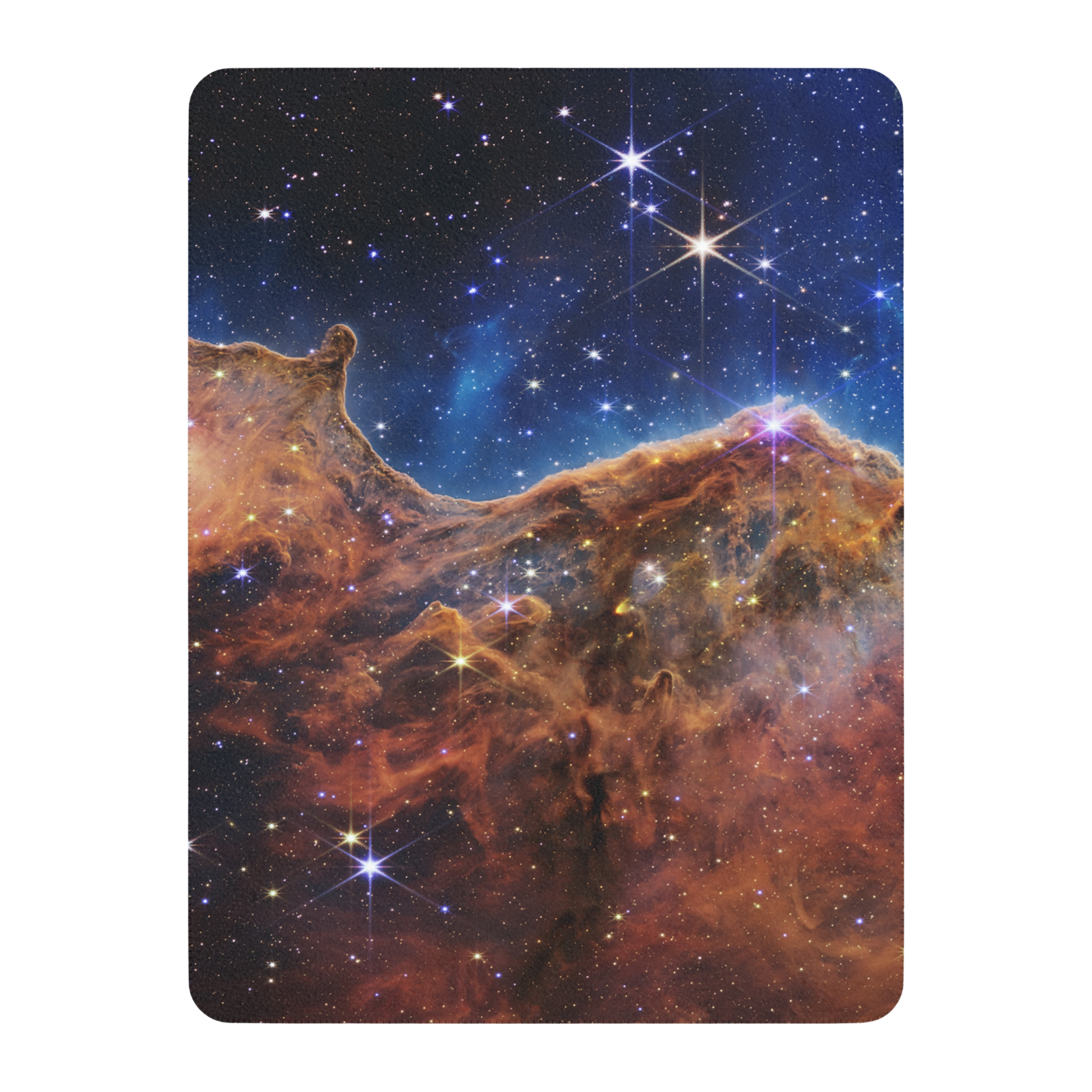 60x80 sherpa blanket with Cosmic Cliffs nebula design