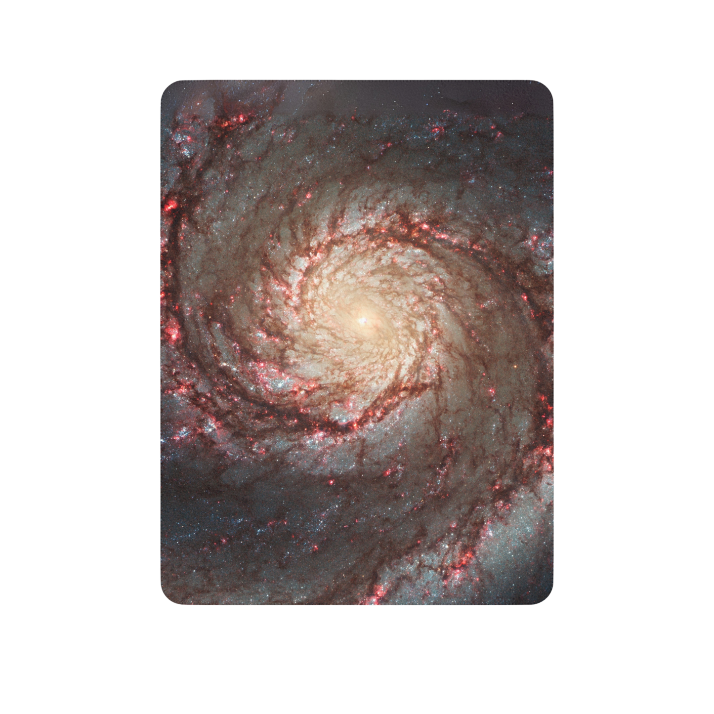 Tan sherpa blanket with Whirlpool Galaxy design on front