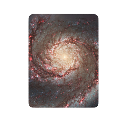 Tan sherpa blanket with Whirlpool Galaxy design on front