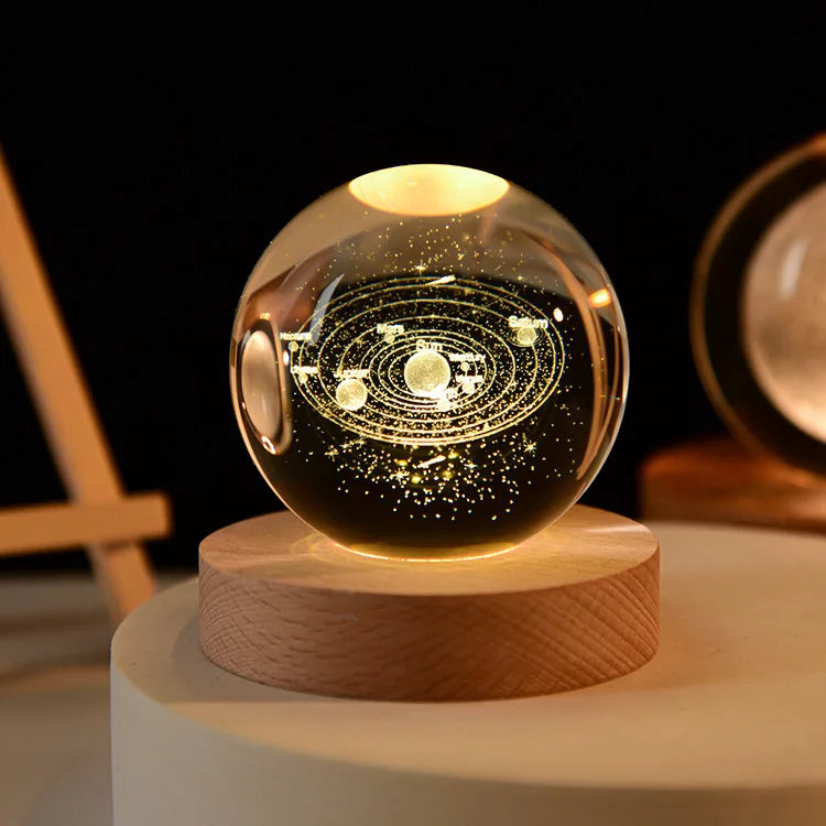 3D laser engraved solar system in glass with light base