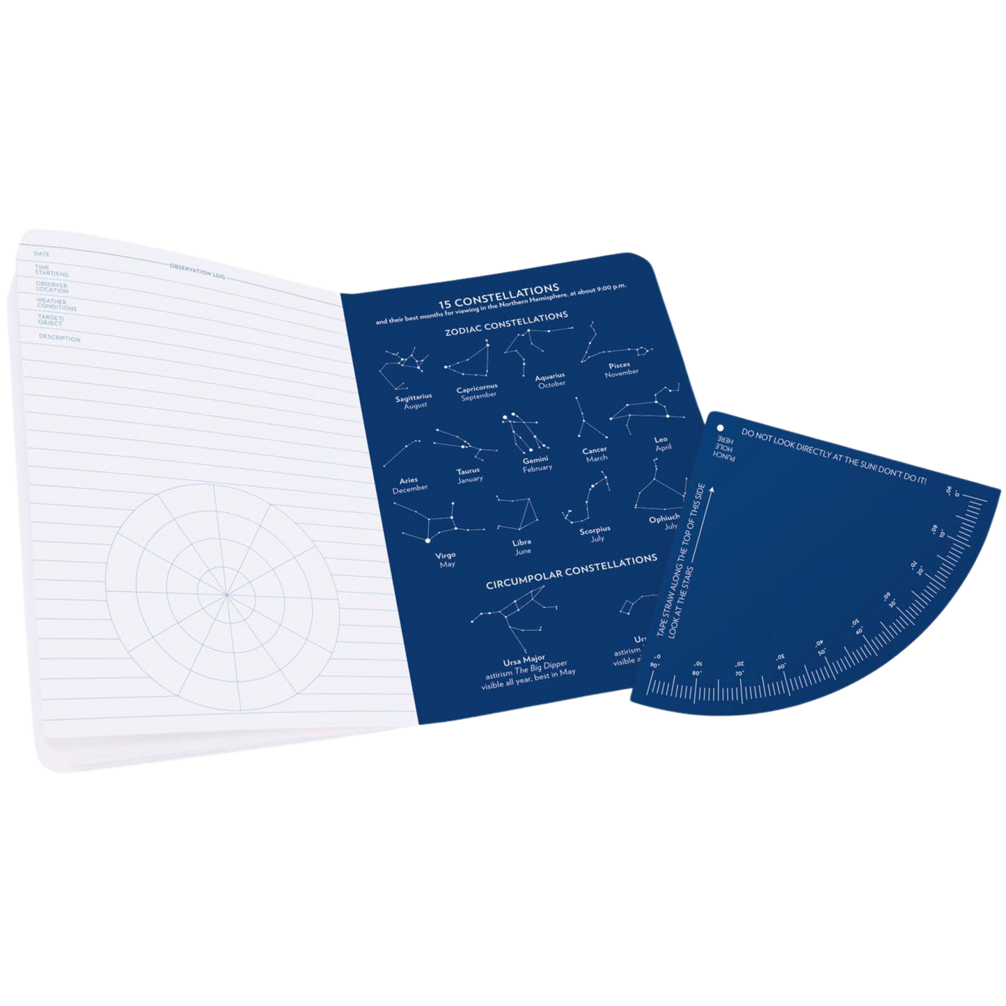 Full size Stargazing Notebook open to last page with constellations