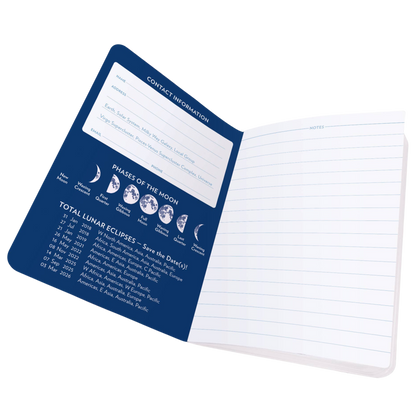 Pocket size Stargazing Notebook open to first page with lined paper