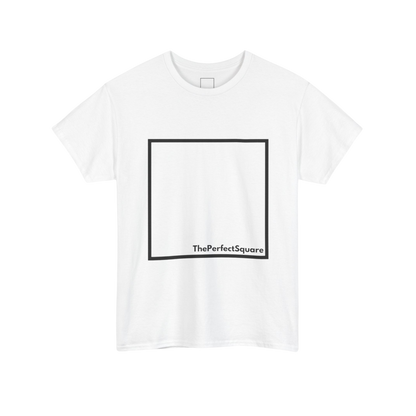 White cotton T-shirt with black square design, blank inside – The Perfect Square