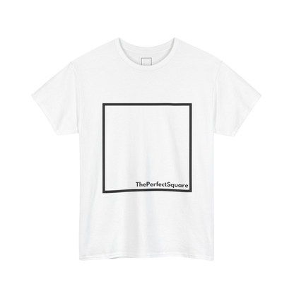 White cotton T-shirt with black square design, blank inside – The Perfect Square