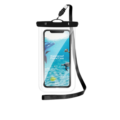 Universal waterproof phone case with clear front and IPX8 rating – fits phones up to 7.5 inches, dustproof and touchscreen-friendly