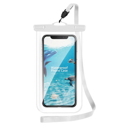 Clear phone case with white edge – waterproof and touchscreen-compatible for travel and outdoor use